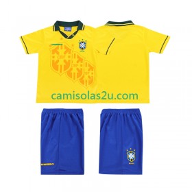 Camisolas de futebol Brasil Retro Criança Equipamento Principal 1994 Manga Curta